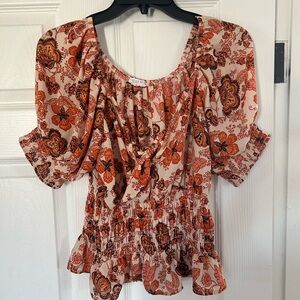 Sienna Sky Orange and Cream Floral Blouse